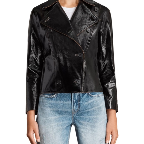 AllSaints Jacket Black Deebee Payton Leather Blazer Women's 100% Lamb Leather 4 - Picture 2 of 8